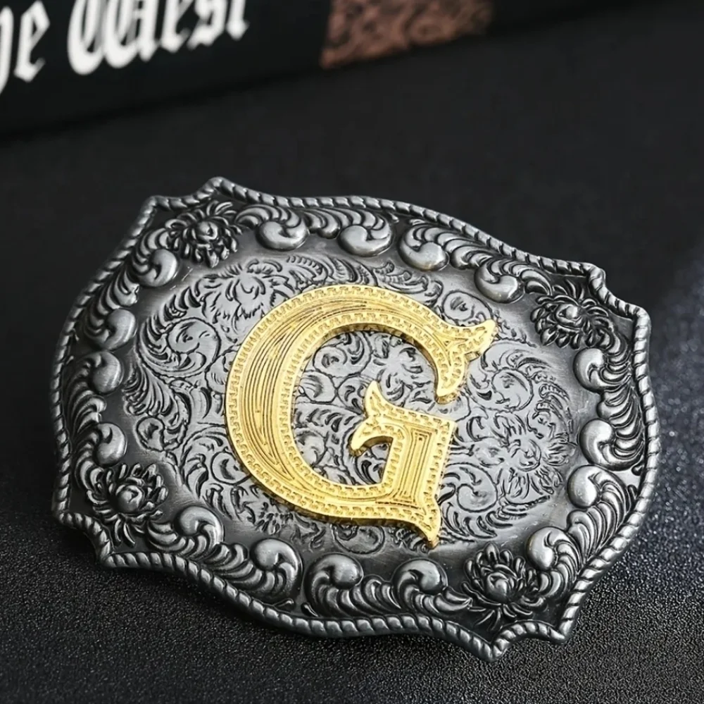 New western cowboy letter G initials monogram belt buckle